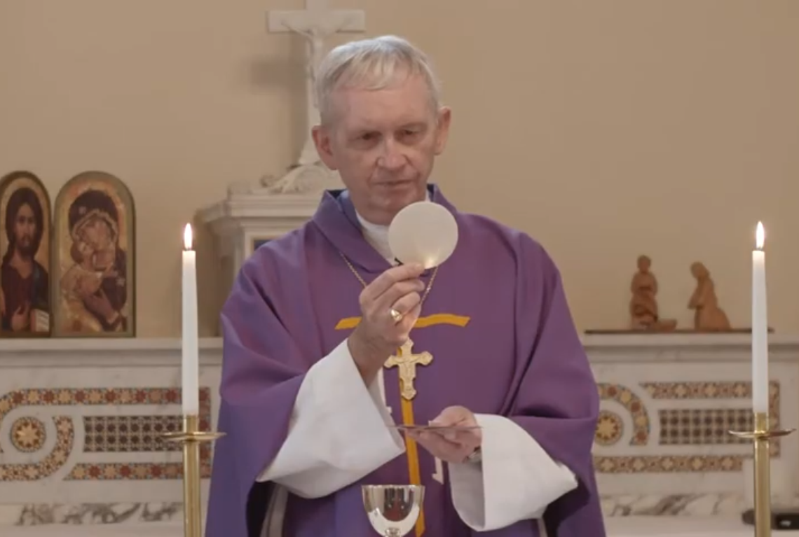 Bishop Patrick Dunn celebrates Mass online Crop