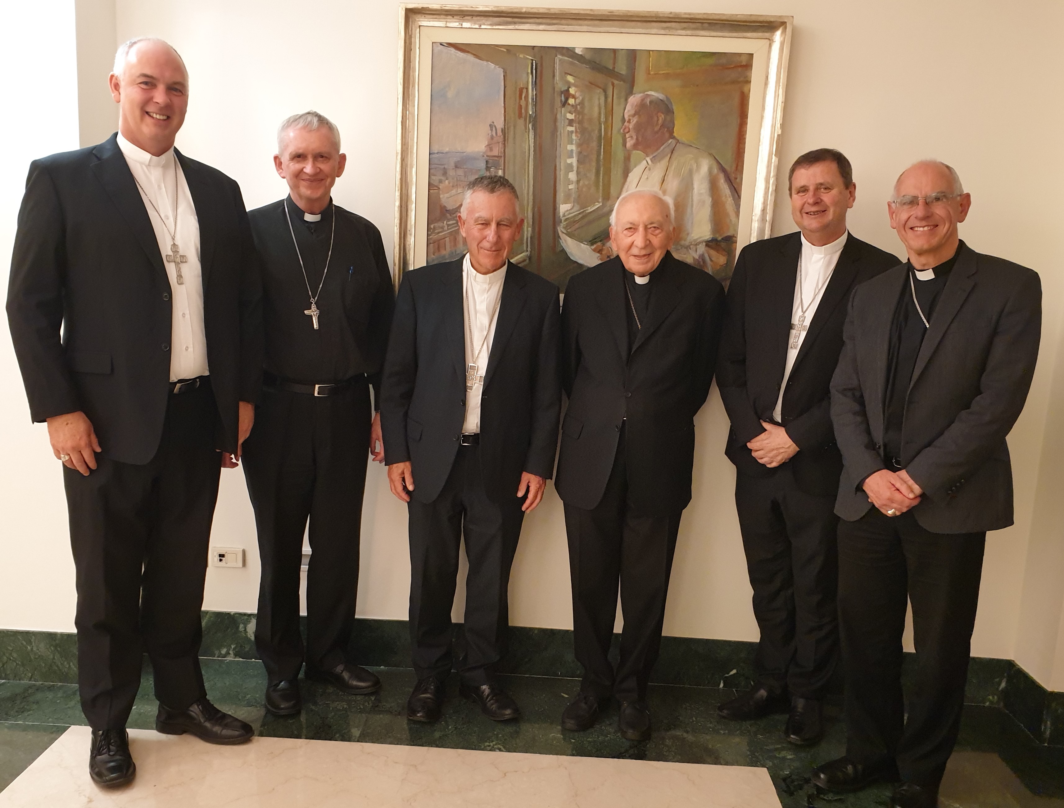 Cropped NZ bishops with former Nuncio Archbishop Angelo Acerbi Vatican 22 Oct 2019